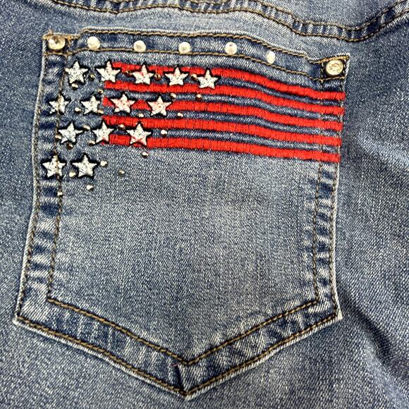 Earl Jeans Shorts size 24W Blue Denim USA RWB design Flag embroidery - Picture 2 of 12
